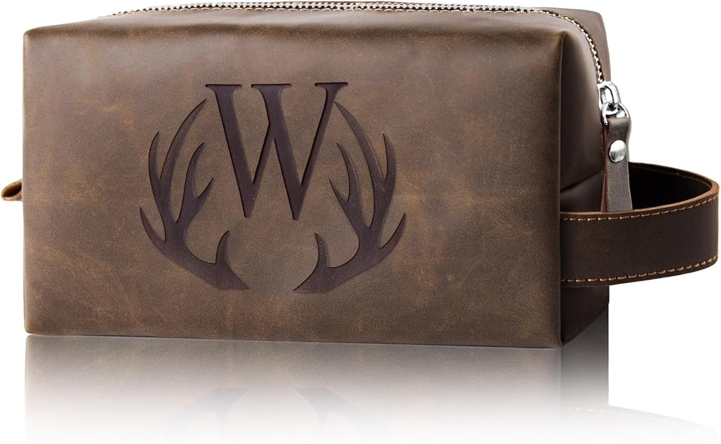 Personalized Travel Toiletry Bag for Men Initial Letter PU Leather Waterproof Shaving Bag for Toiletries Accessories Travel Essentials Storage Bags Fathers Day Birthday Gifts for Men (W)