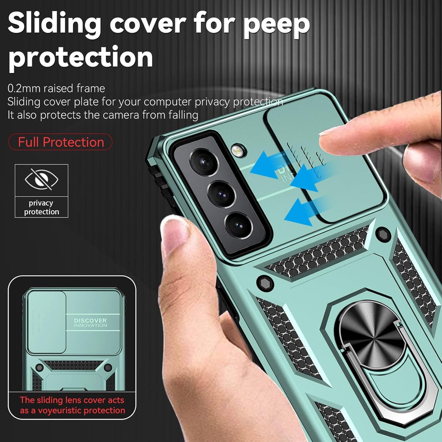 for Samsung S21 FE Case with Screen Protector: [Military Grade 20ft. Drop Tested] Ring Shockproof Protective Phone Case for -Samsung Galaxy S21 FE (Dark Green)