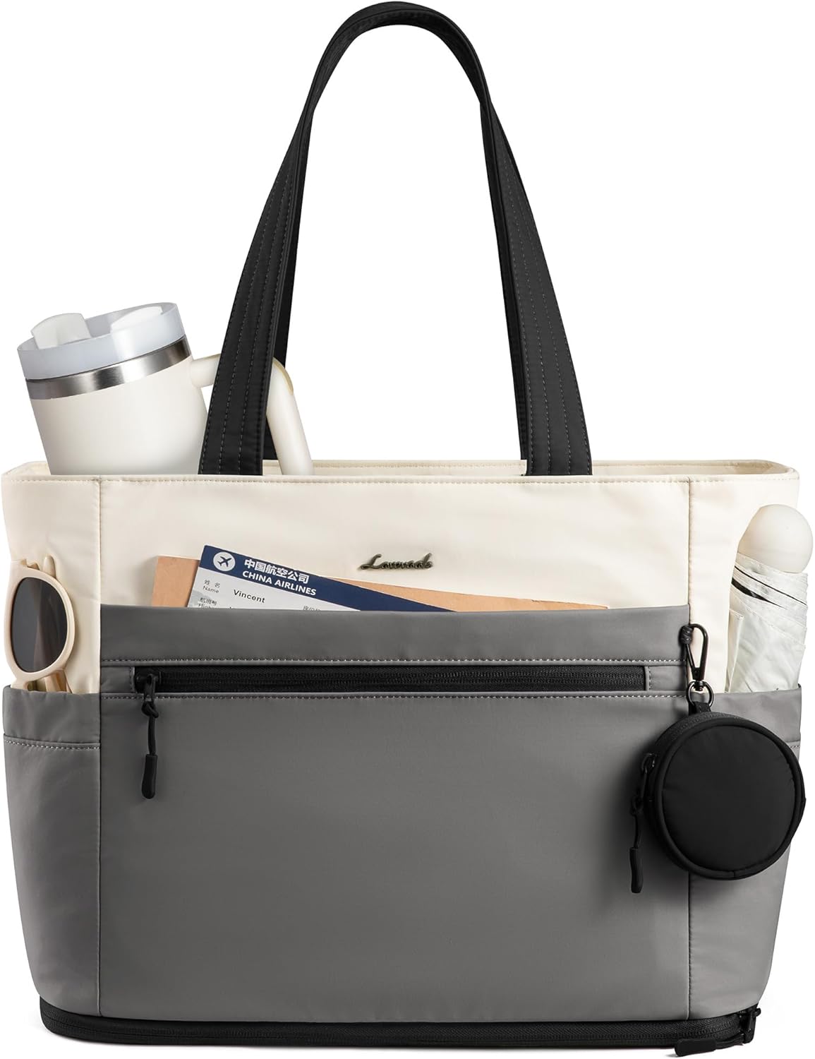 LOVEVOOK Expandable Tote Bag for Women,Laptop Work Bag with Cup Holder Pocket & Zipper for Travel,School,Teacher,Nurse,Gym