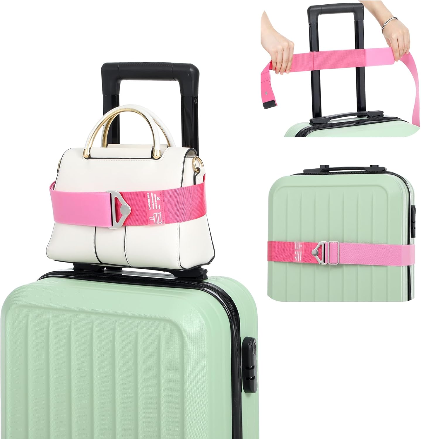 Luggage Straps for Suitcases, Adjustable Travel Belt with Alloy Buckle, Elastic Carry On Strap for Secure Luggage, Rose Red