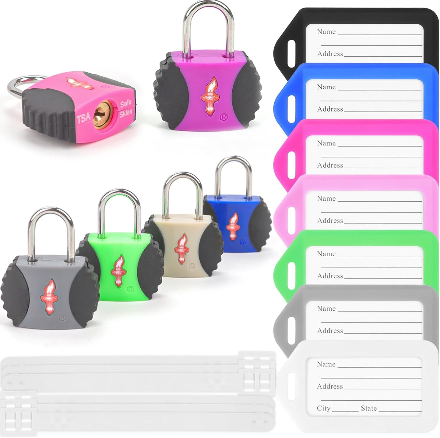 TSA Approved Luggage Lock and 6 Luggage Tags, Suitcase Locks with Keys and PPR/ABS Around Body, Suit for Suitcase,Luggage,Backpack,Laptop Bag,Locker 6 Pack Color Mixed
