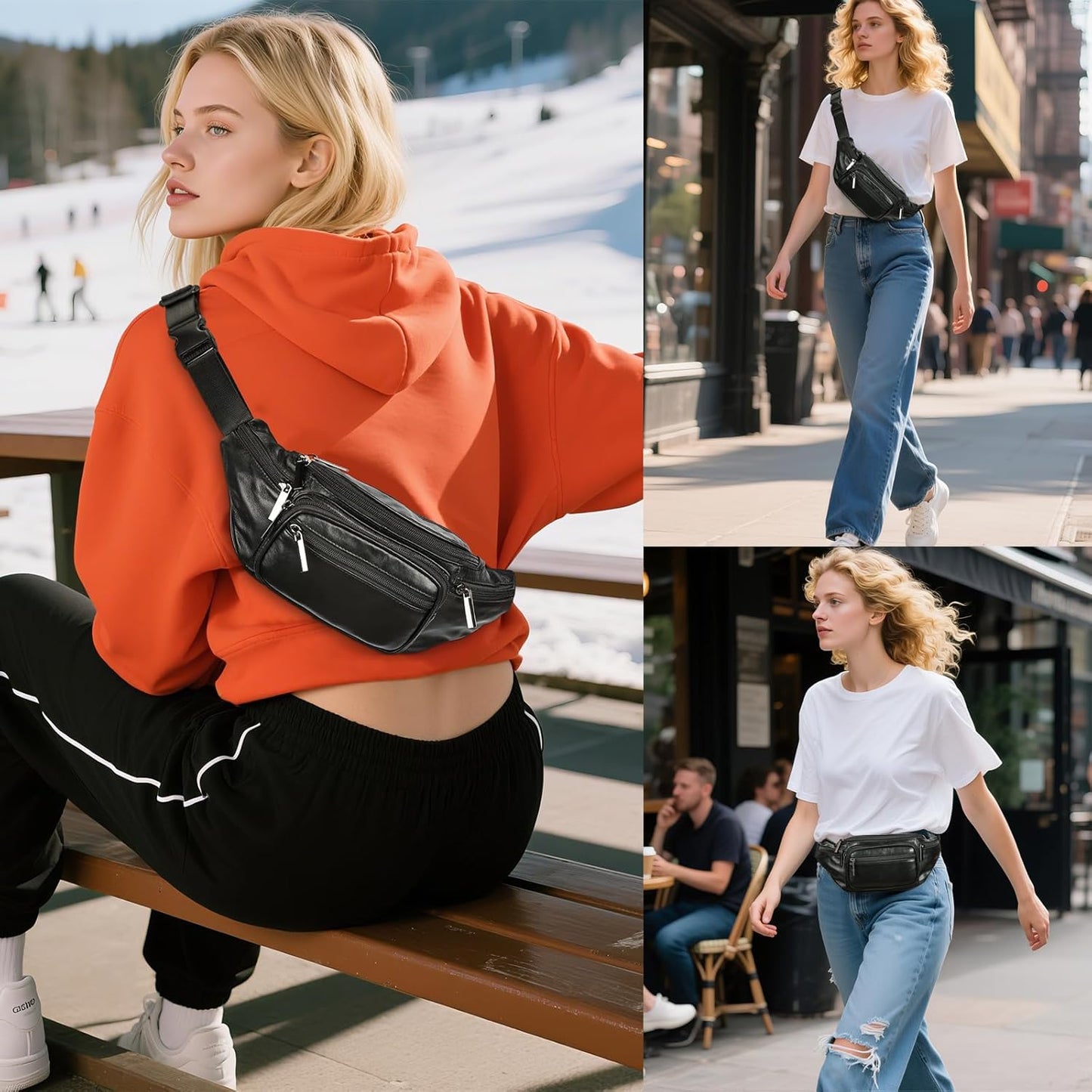 Genuine Leather Fanny Pack for Men Women Belt Bag Waist Purse Small Hiking Running Waist Pack for Phone Bum Hip Bags Shoulder Crossbody Bags