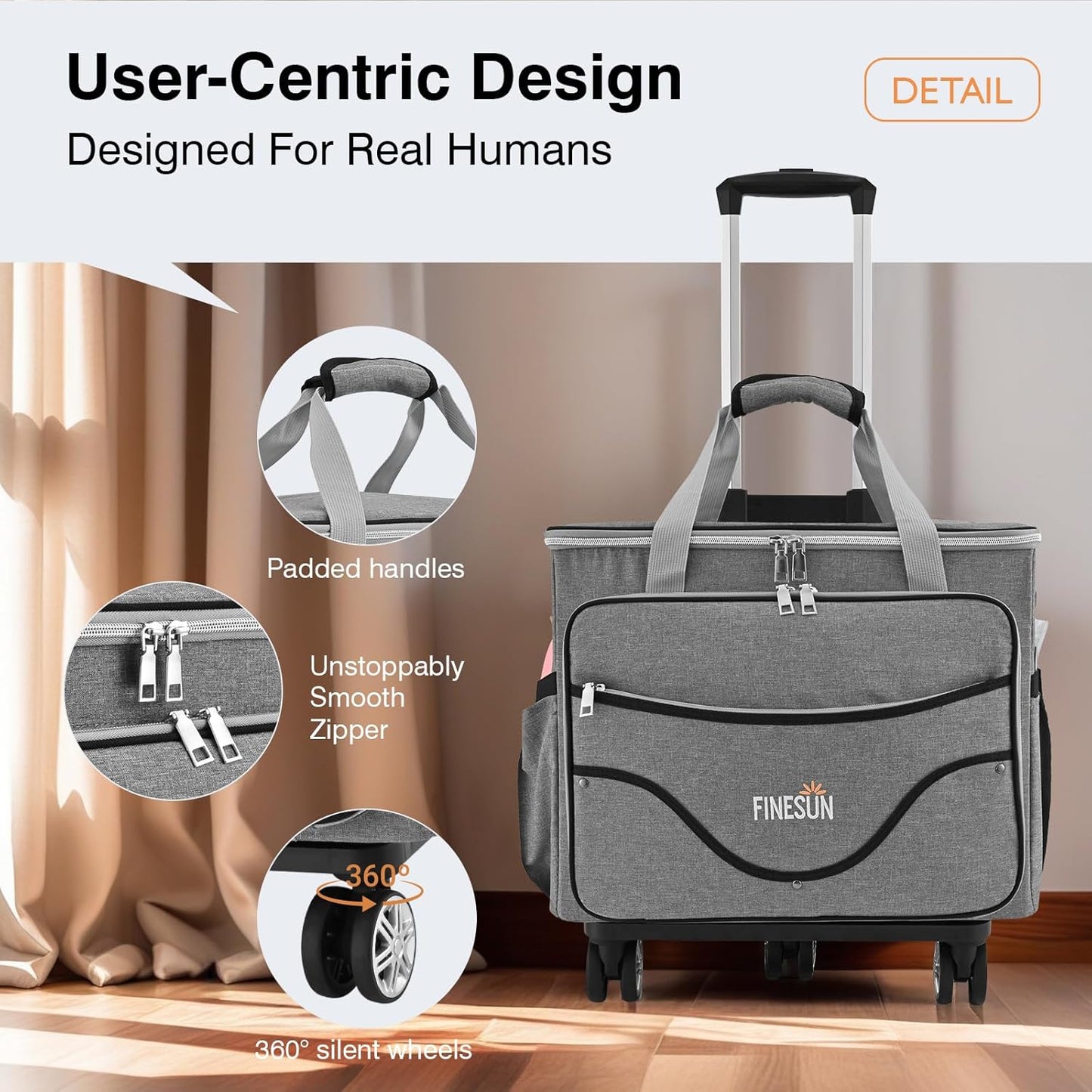 Rolling Tote Bag for Women Teacher Bag Rolling Cart Briefcase with Wheels Carry on Wheeled Bag for Work,Office,Craft Grey