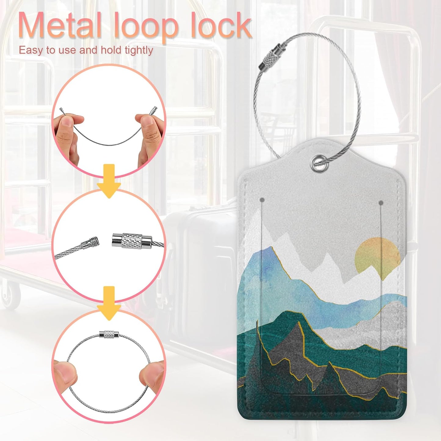 Luggage Tag,Mountains Landscape Sunset Luggage Tags for Suitcases with Privacy Name Id Card PU