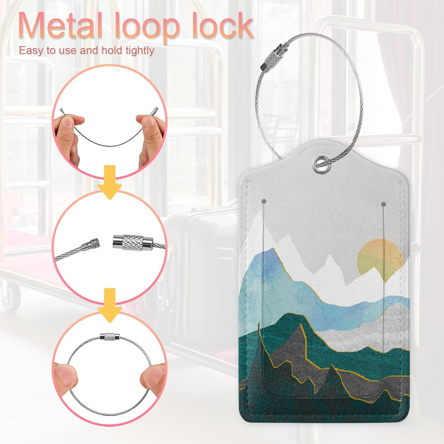 Luggage Tag,Mountains Landscape Sunset Luggage Tags for Suitcases with Privacy Name Id Card PU