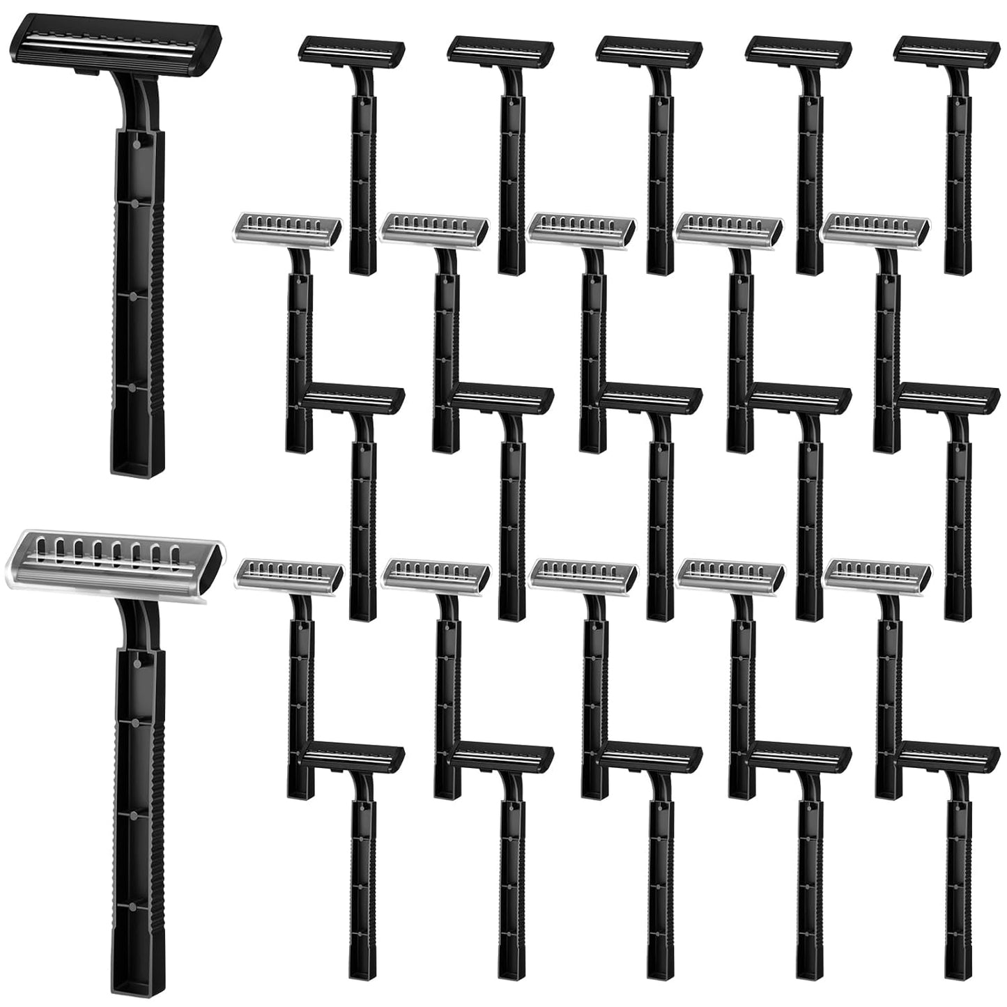 Jutom 25 Pcs Twin Blade Disposable Razors Bulk with Safety Cap Stainless Steel Shaving Razors Bulk Multipurpose Portable for Men Women Bathing Hotel Travel Camping Charity Apartment