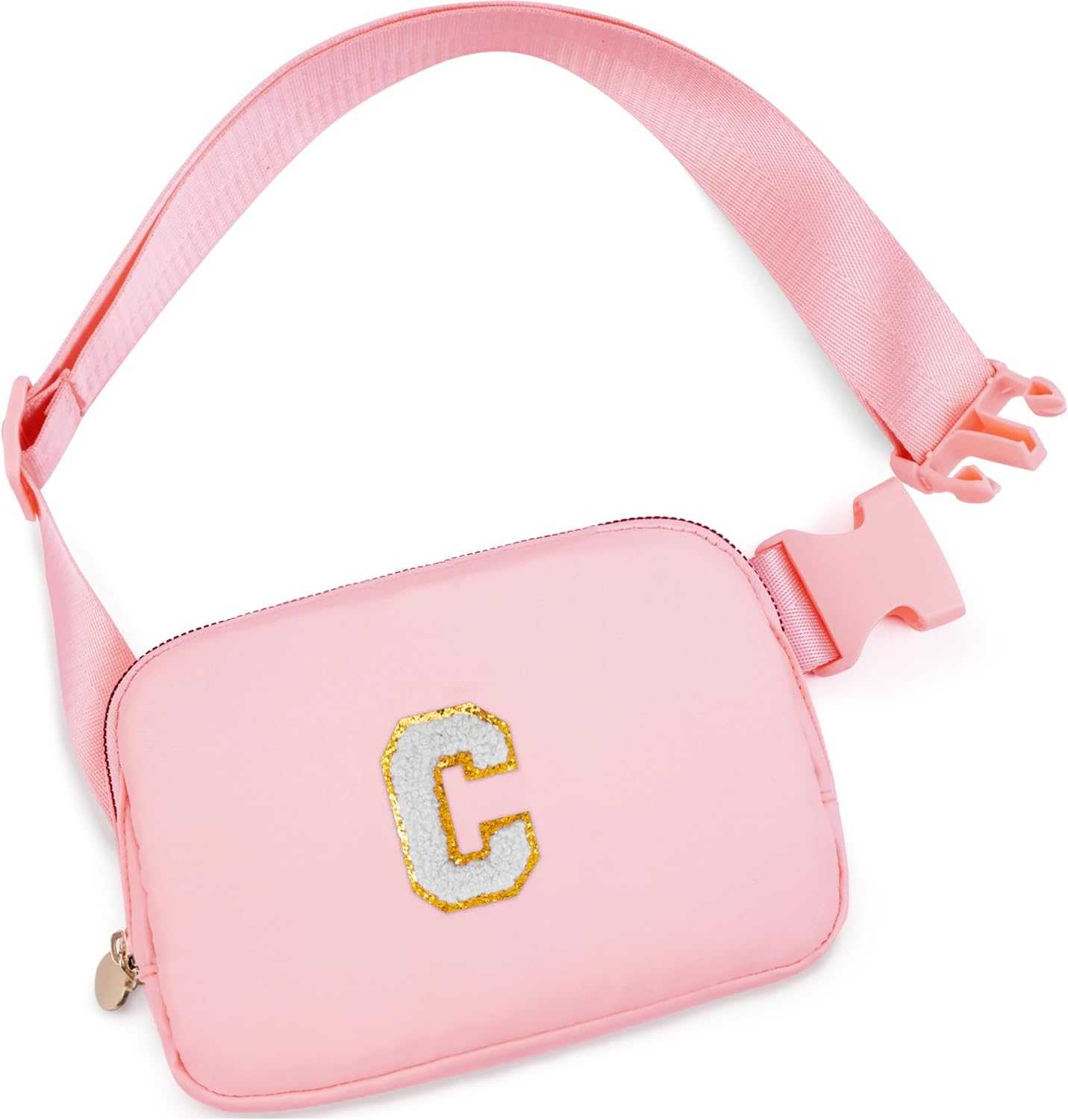 Graduation Gifts for Girls & Teens - Personalized Preppy Crossbody Belt Bag, White C & Peach