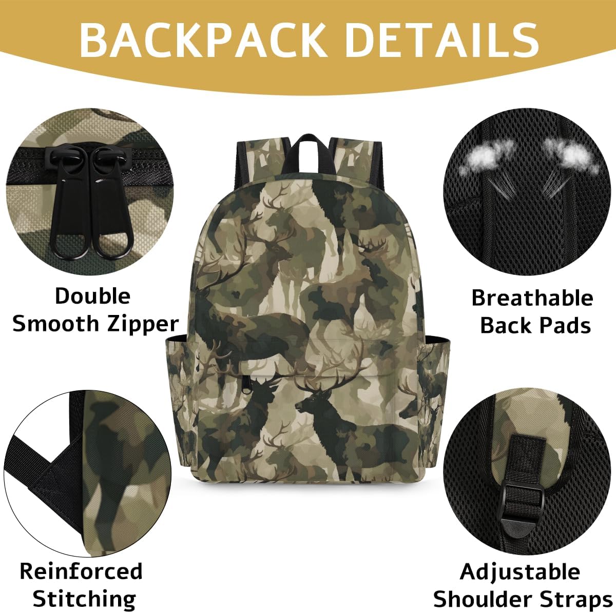 Camouflage Military Kids Backpack for Boys Girls Deer Animal Preschool Toddler Backpack Kindergarten Nursery Bookbag Travel Children Lightweight School Bag