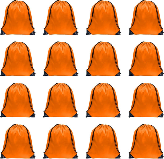 GoodtoU Drawstring Bags, Nylon Backpack Draw String Back Bag Cinch Sack Gym Bag for Sport, Traveling, Team (Orange, 16Pcs)
