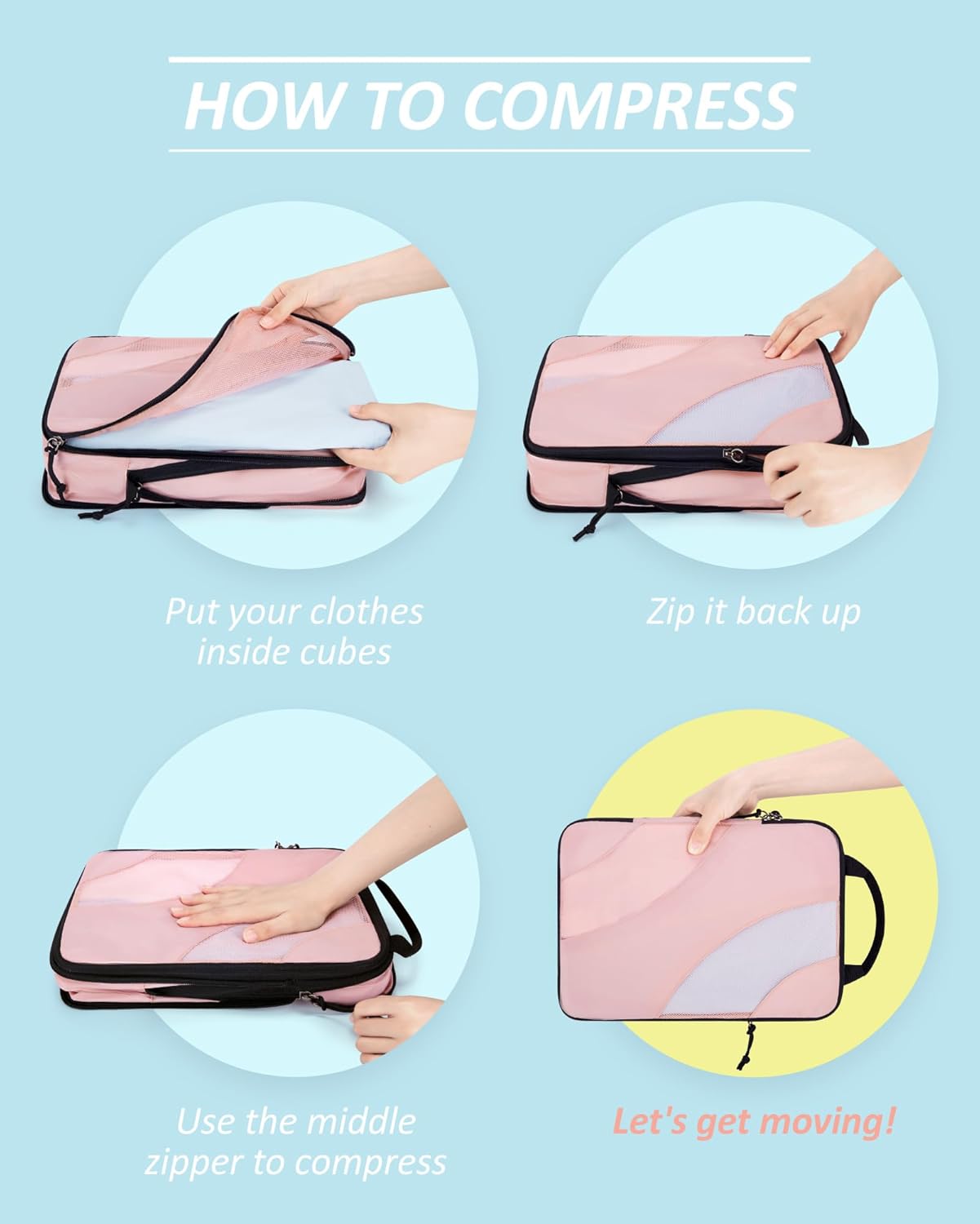 BAGSMART Compression Packing Cubes, 6 Set/4 Set/2 Set Travel Packing Cubes for Carry on Suitcases