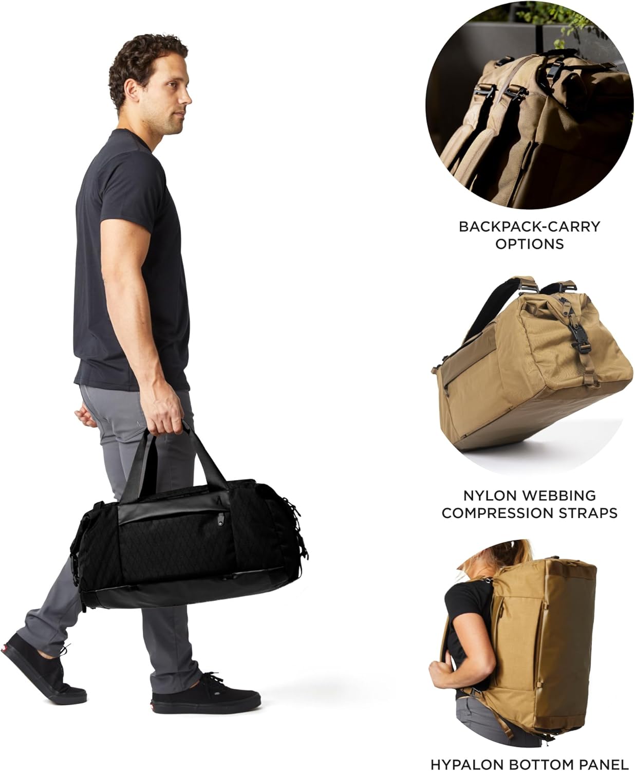 Errant Modular Duffel Bag Jet Black X-Pac – 35L Weekender, Travel Duffel Backpack, Waterproof, Ventilated Wet/Dry Compartment