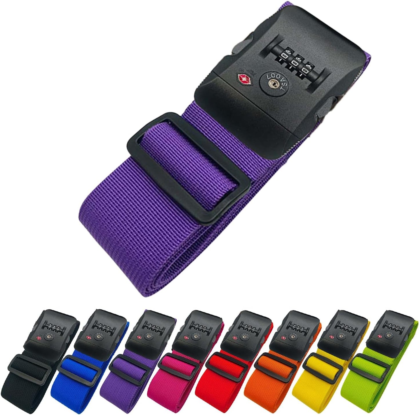 Suitcase Belt TSA Lock dial Type, I-Shape, English Instructions, Length Adjustable, Lightweight Type, Carrying case Marker, Travel, Business Trip, Luggage Collapse Prevention (Purple)