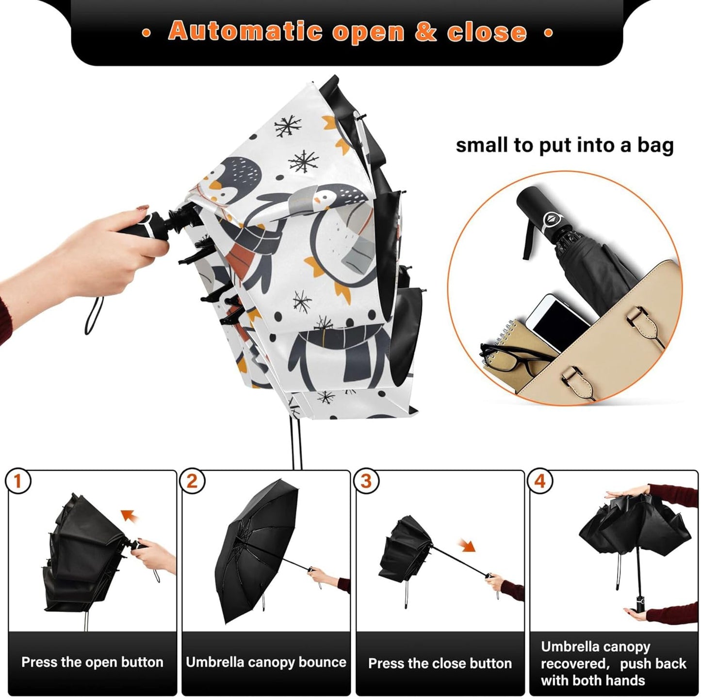 Automatic Folding Umbrella Windproof Strong, UV Protection Compact Black Gothic Moon Spider Webs and Bats Sun Rain Sun Rain Travel Umbrellas for Women Men
