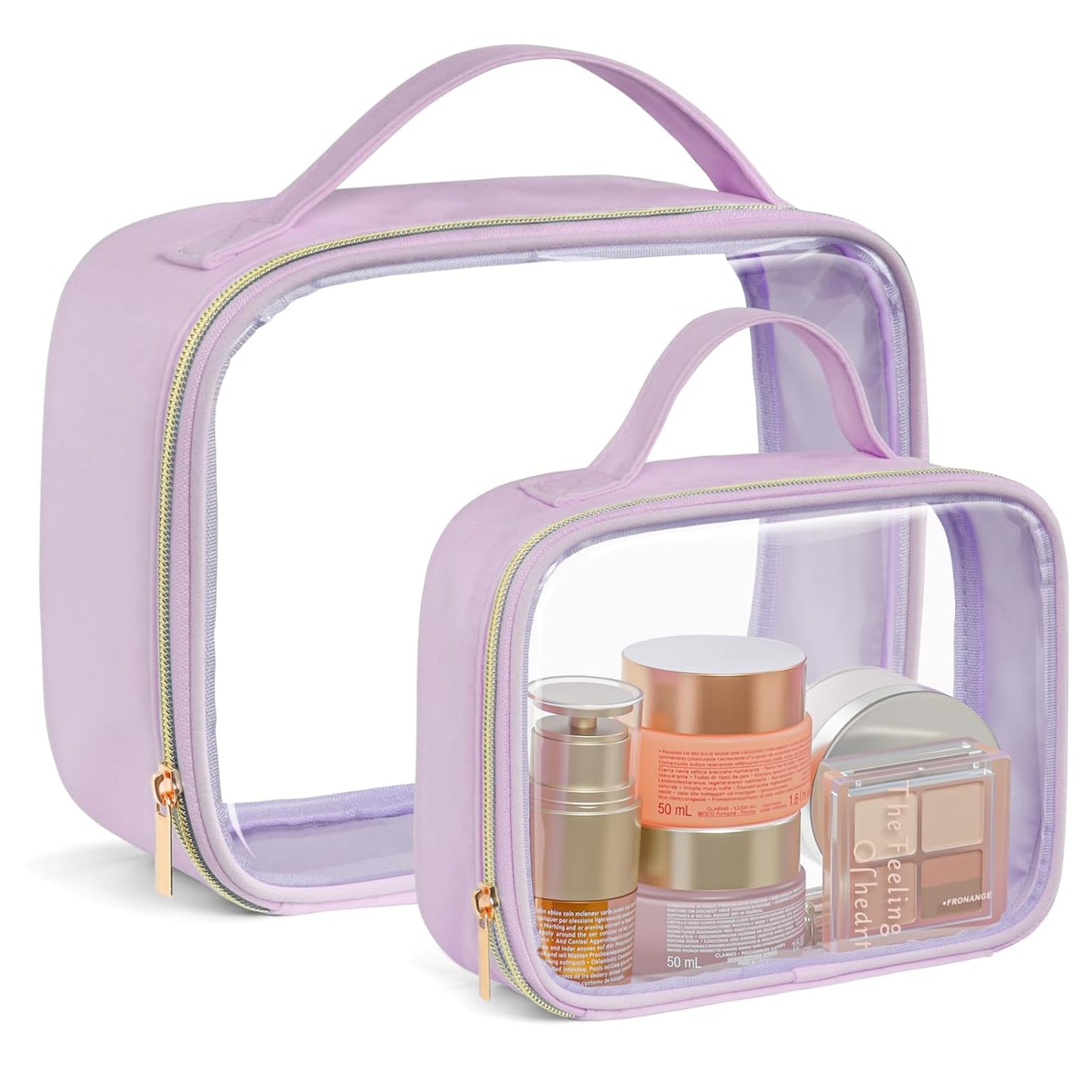 PACKISM Clear Makeup Bag - 2 Pack TSA Approved Toiletry Bag with Handle and 180° Large Opening