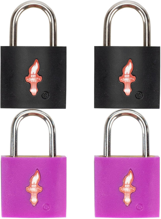 TSA Approved Luggage Locks (4 Pack) - 2 Black & 2 Purple Keyed Cable Locks with 8 Keys | Secure & Lightweight Travel Locks with Brass Core & Rubber Coating for Suitcases, Bags, Backpacks