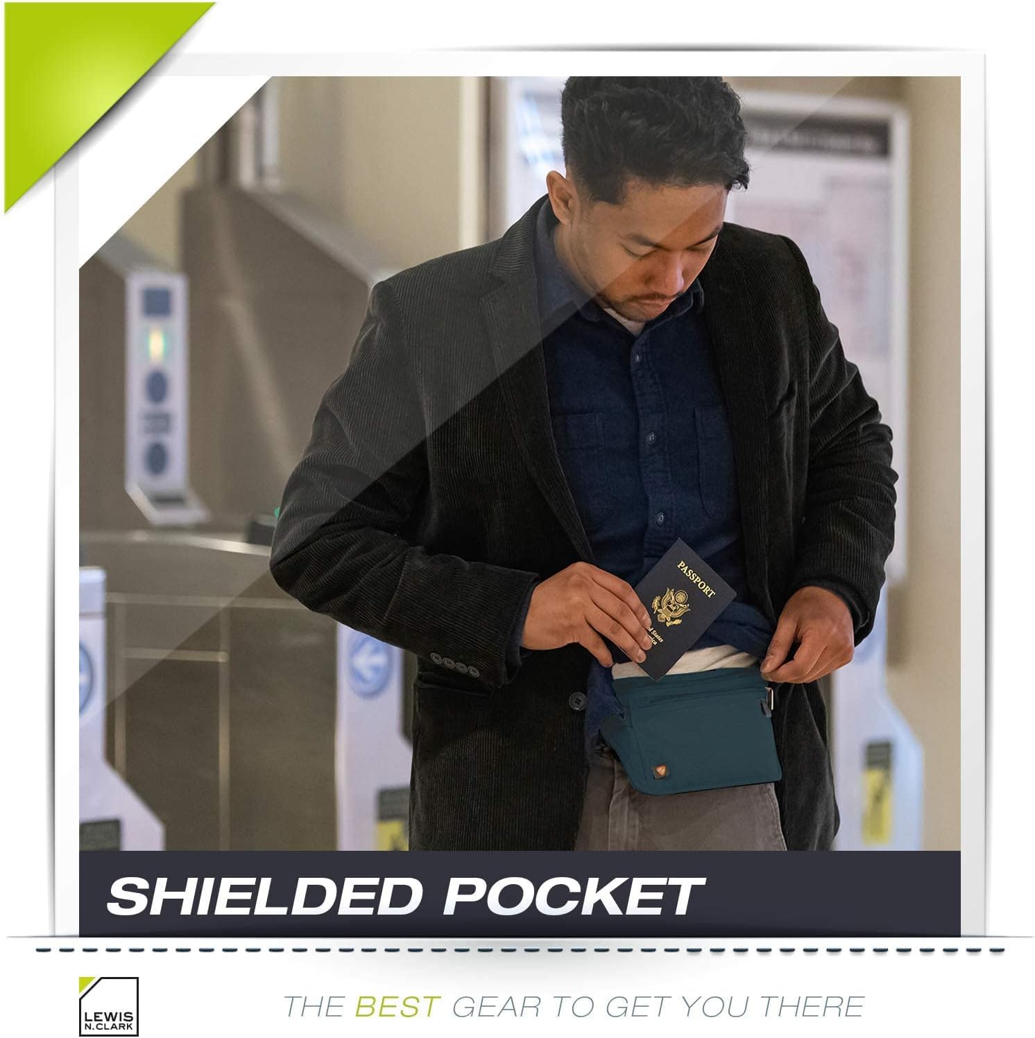 Lewis N. Clark RFID Blocking Money Belt Travel Pouch Waist Stash + Credit Card, Id, Passport Holder