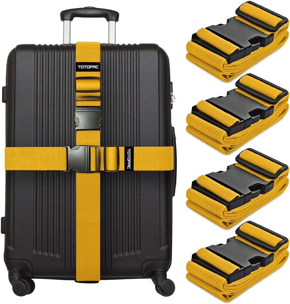 4 Pack Luggage Straps, Adjustable Suitcase Belts 72" x 2" with Quick Release Buckle, Durable Travel Accessories for Secure Luggage and Easy Identification (Yellow)