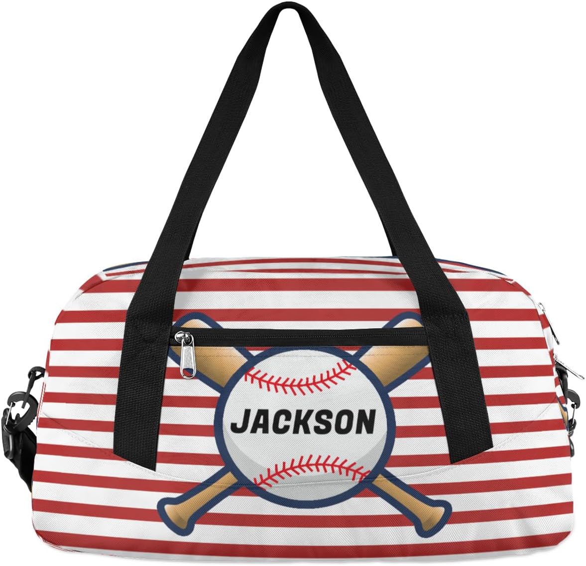 Sport Baseball Custom Name Kids Overnight Duffel Bags Boys Red Stripe Personalized Sport Gym Bag Customized Duffel Bag for Travel Weekender Practice Gymnastics