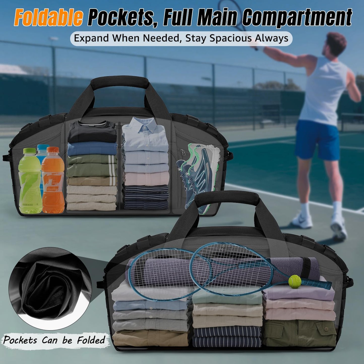 ETRONIK 75L Tactical Gym Bags for Men, Large Duffle Bag with Removable Dividers & Shoe Compartment, Waterproof Duffel Bag with Wet Pocket for Traveling, Heavy Duty Military Bag for Travel Sports Black