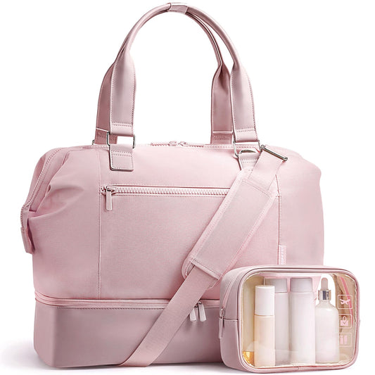 Travel Duffle Bag for Women, 40L Weekender Bags Airline Approved Carry On with Shoe Compartment &
