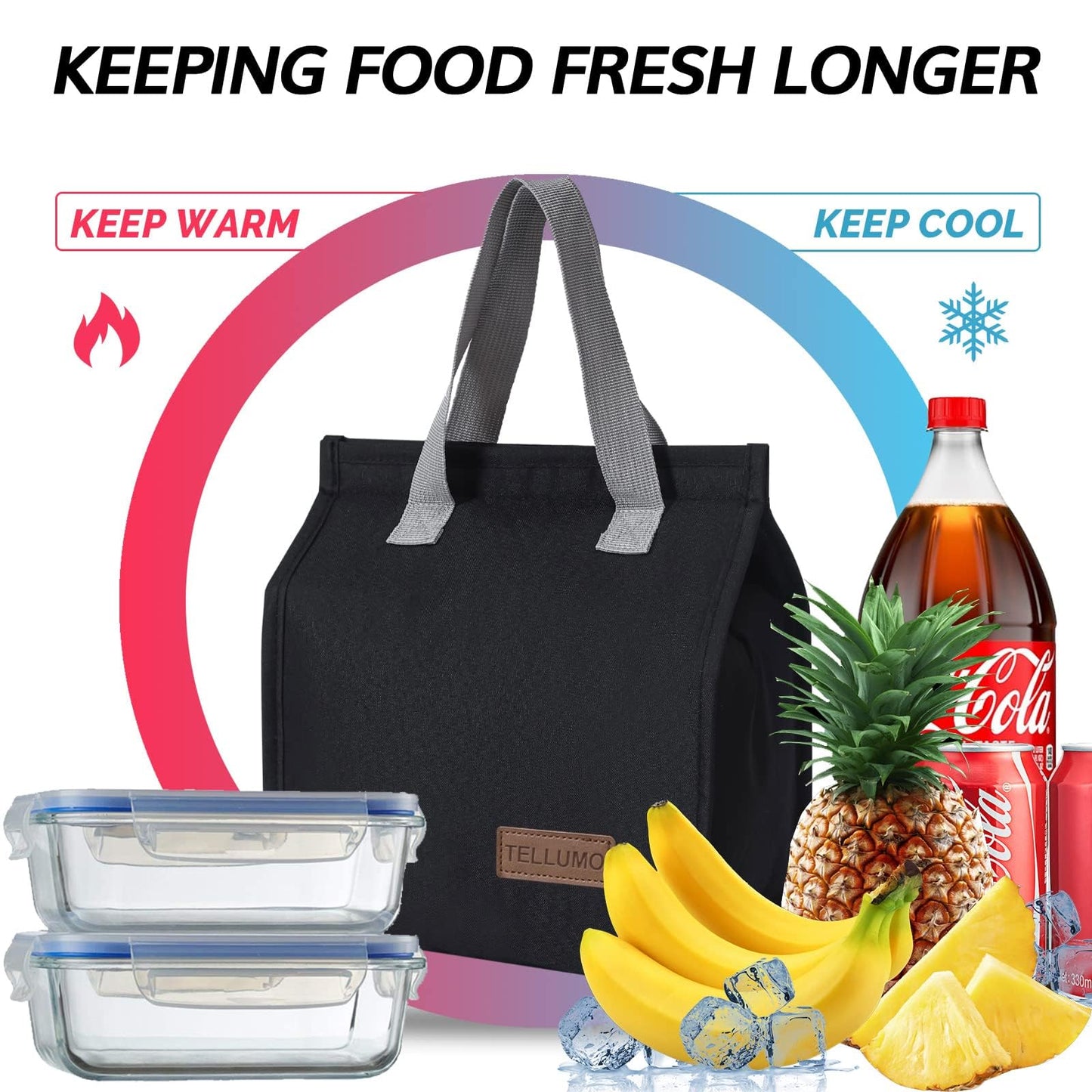 TELLUMO Insulated Lunch Bag for Men Women, Large Reusable Leakproof Lunch Box Container, Small