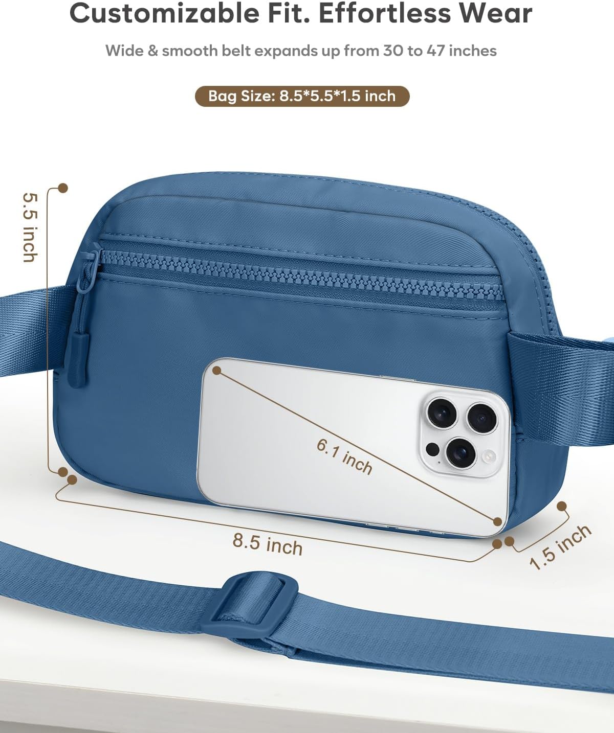 Fanny Packs for Women Cross Body Bag Waterproof Belt Bag with Adjustable Strap and Zipper Back Pocket Small Crossbody Bags Fashion Waist Packs for Workout Travelling(Navy Blue)