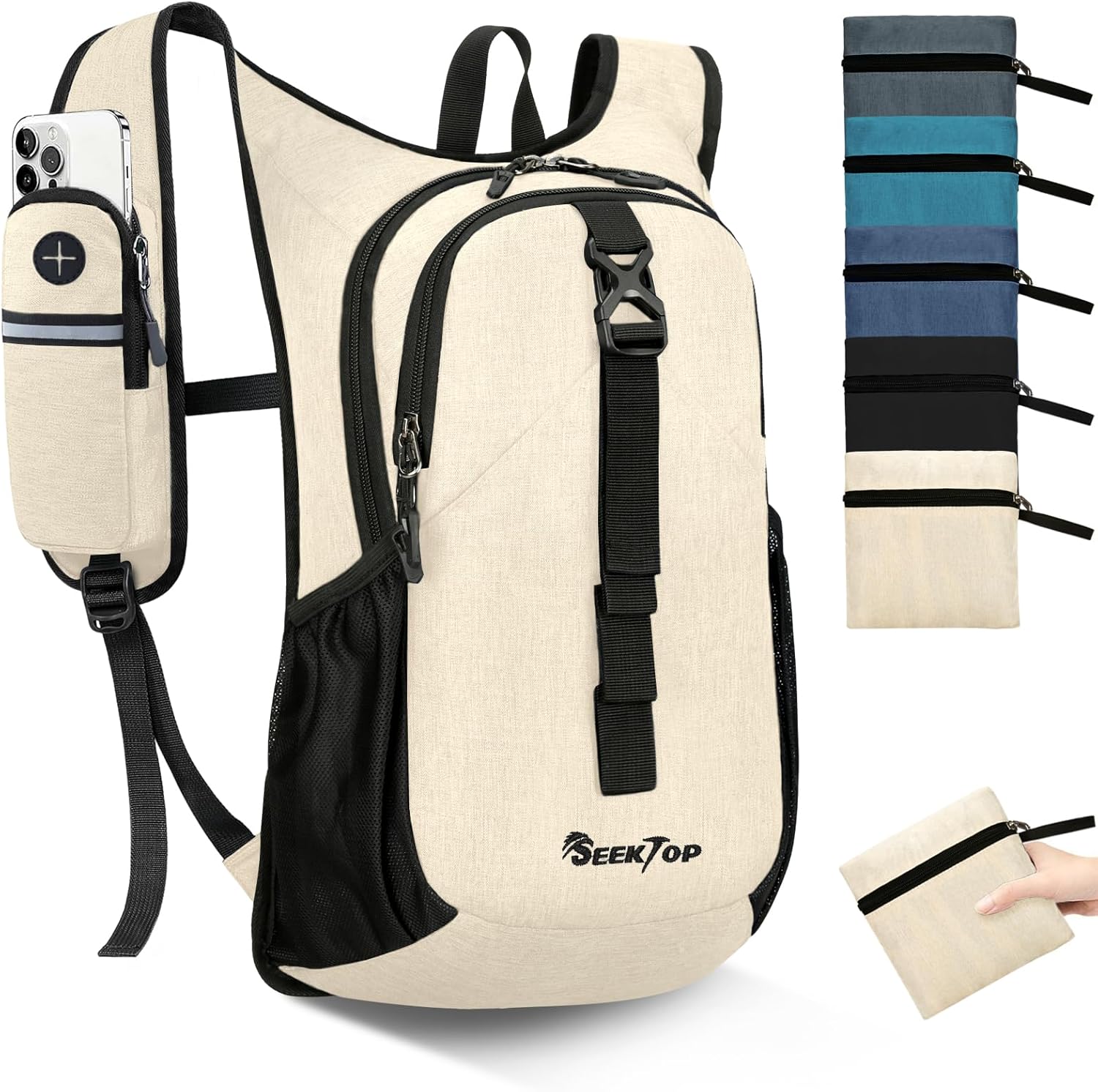 Seektop 15L Small Hiking Backpack for Women Men, Lightweight Hiking Packable Daypack with Phone