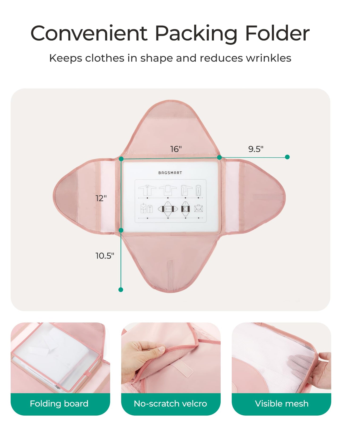 BAGSMART Garment Folder Packing Cubes for Travel, 4 Set Lightweight Travel Cubes for Wrinkle Free