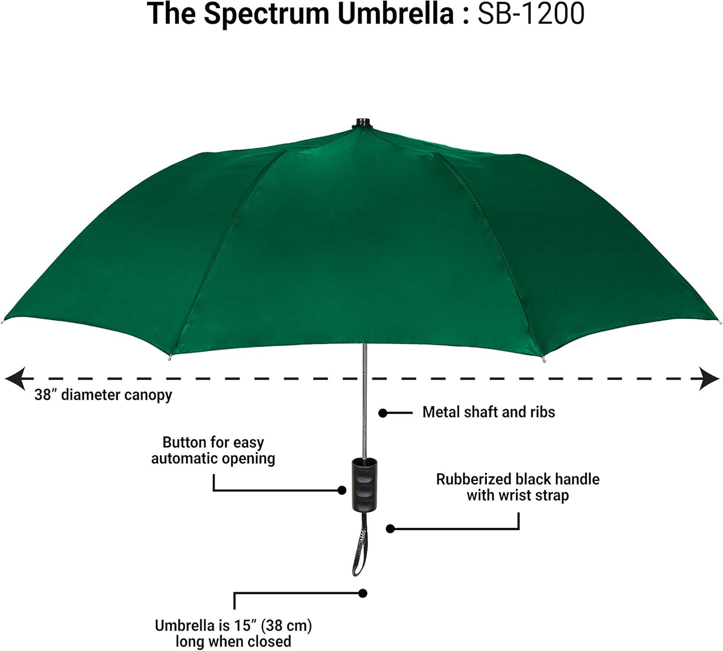 The Spectrum Popular Style 42" Automatic Open Compact Travel Umbrella for Rain, Wind & Sun, Sturdy Lightweight Small Portable Stick Umbrella for Men and Women