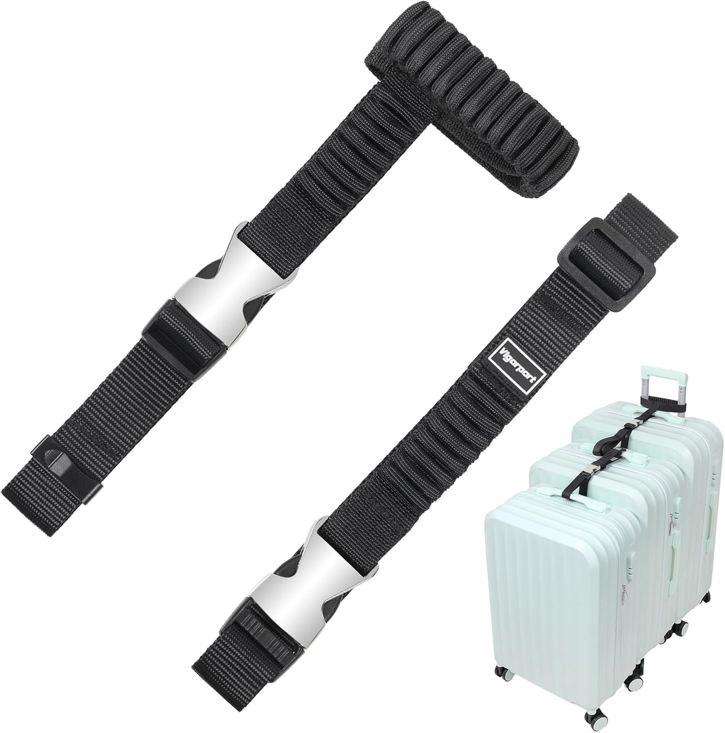 Vigorport Luggage Straps, Metal Luggage Connector Straps for Suitcases, Stretchable Add A Bag Adjustable Attachment Accessories Belts (Black, Medium)