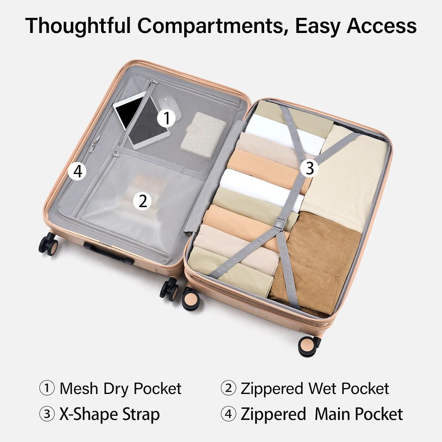 Hanke Expandable 26 Inch Luggage with Spinner Wheels, Hardside Large Suitcase, All-PC Hard Shell Travel Luggage, TSA Lock, Lightweight Durable Checked-Medium (Cuba Sand, 93L)
