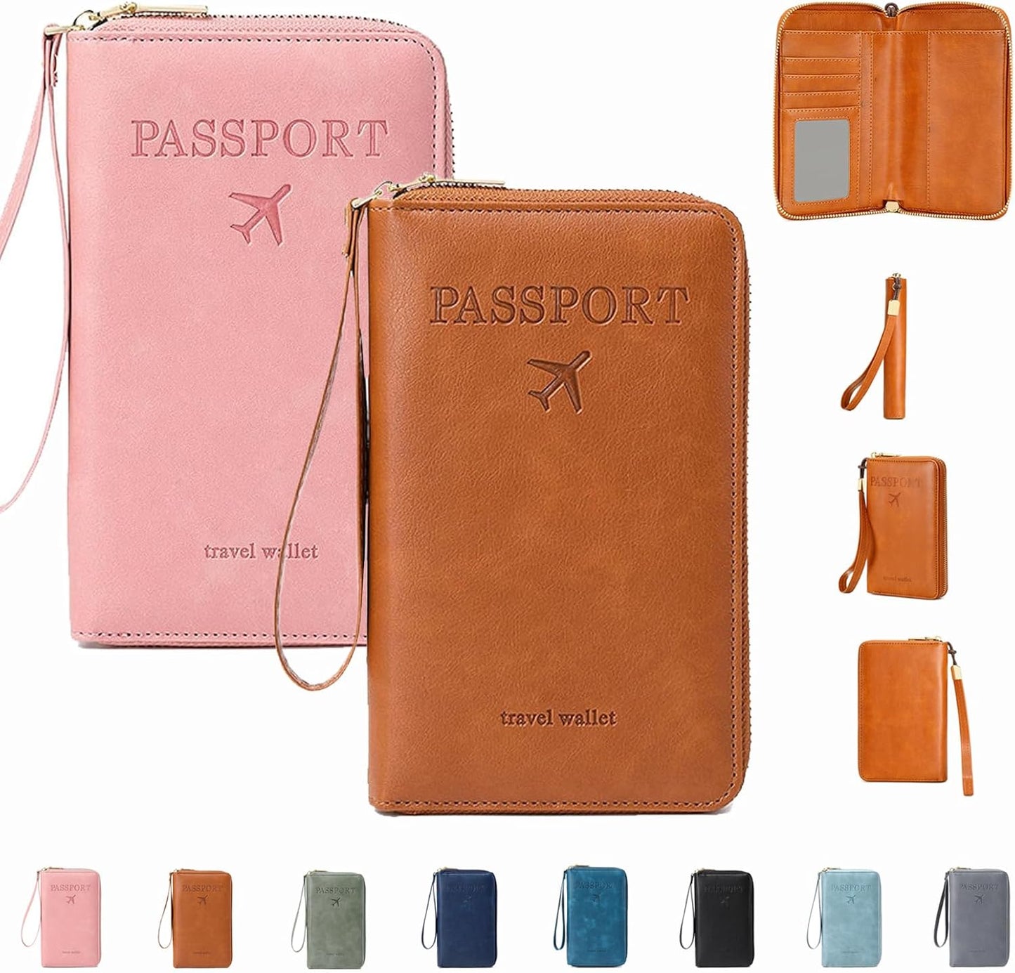 Similarbe RFID Passport Wallet,Similarbe Multi-Functional RFID Passport Wallet,Travel Wallet for Women Men - ID Card Organizer with Anti-Theft,Slim Leather Cover for Credit Cards,Cash (2PCS-A)
