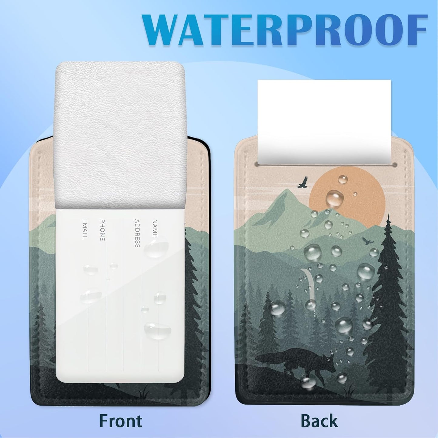 2 Pack Luggage Tags with Landscape with Mountain Tree Fox for Suitcases, Mountain Wild Animals PU Leather Luggage Tag Accessories Privacy Cover ID Label with Stainless Steel Loop for Travel Bag