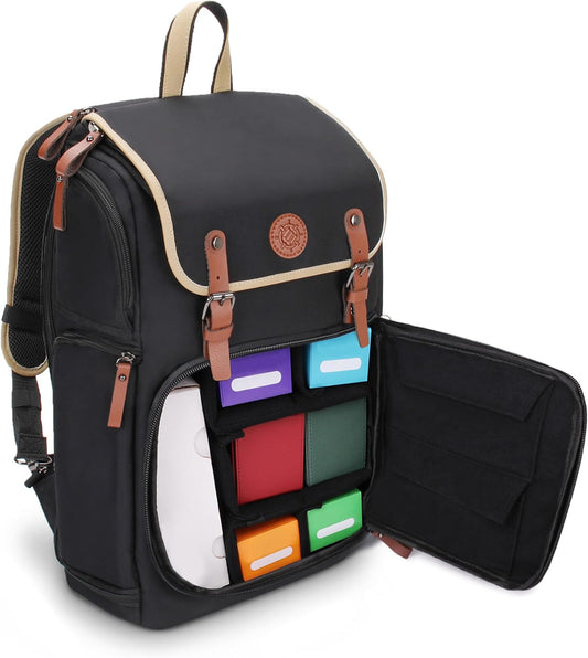 ENHANCE Designer Edition TCG Backpack - MTG Deck Bag Card Binder Space, TCG Deck Box Storage, MTG Playmat Holder - Card Storage Compatible with Magic the Gathering, Pokemon, Lorcana (Canvas Black)