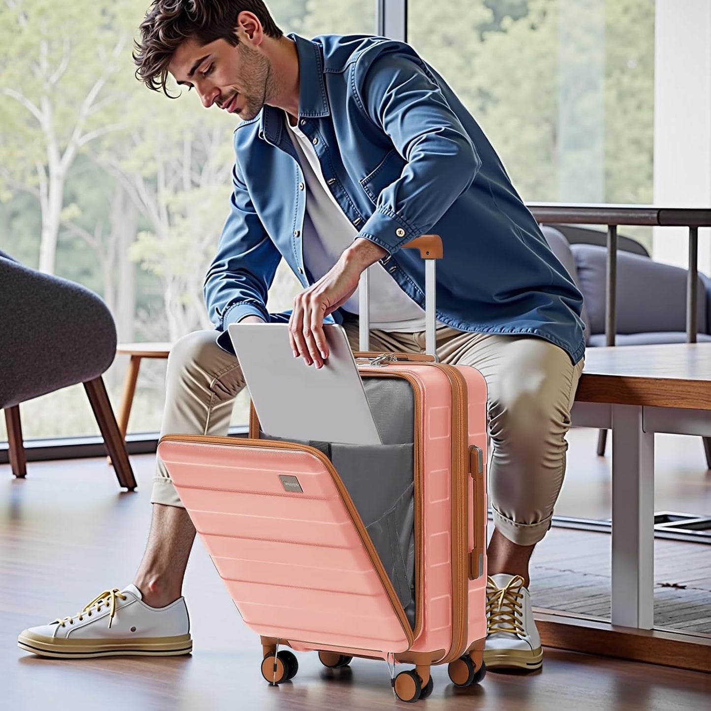 imiomo Carry on Luggage Airline Approved, Lightweight Hard Shell Carry-on Suitcase, 20 Inch Travel Luggage with Spinner Wheels and USB Port, Pink