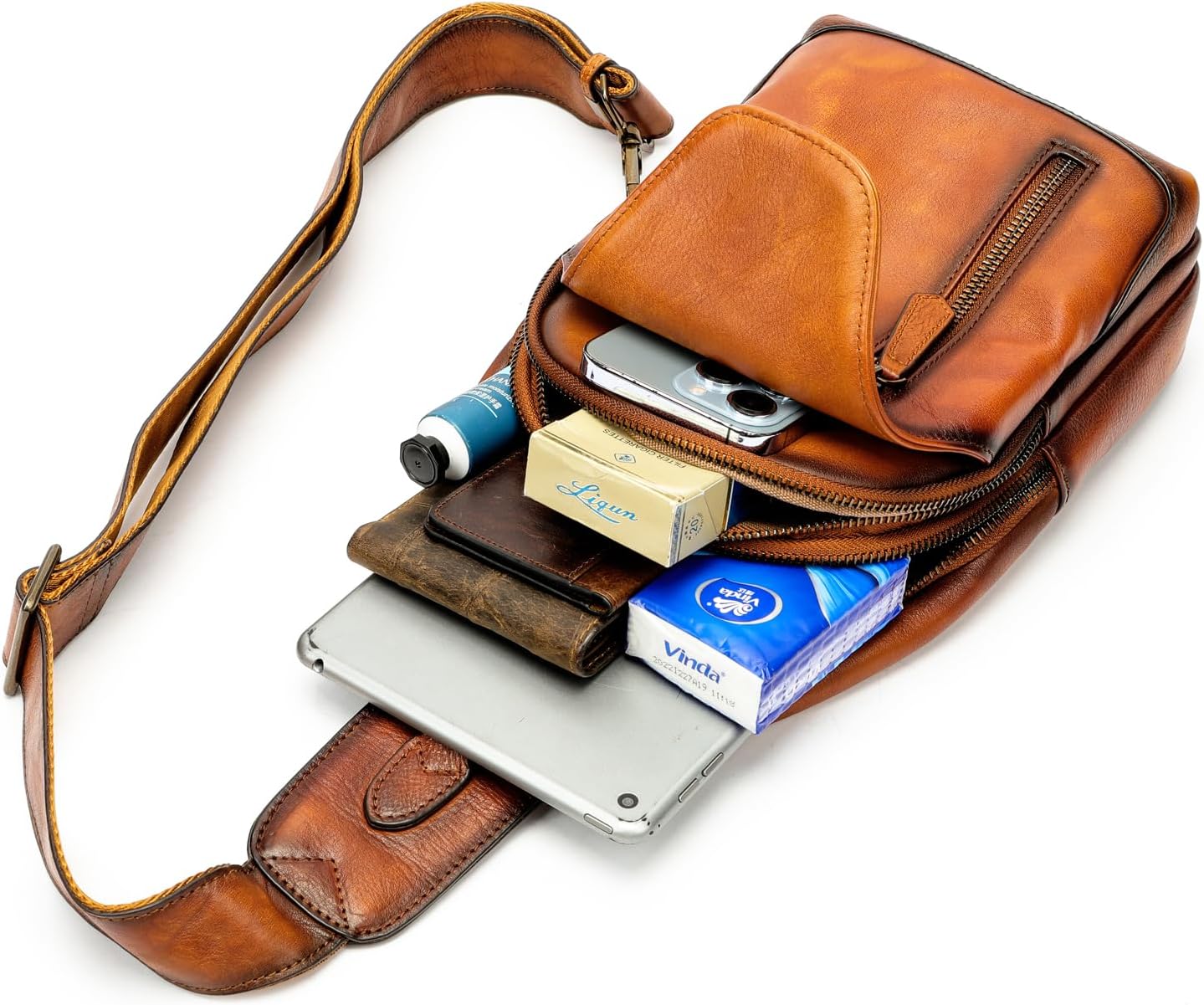 Genuine Leather Sling Bag for Men Women Backpack Chest Shoulder Satchel Crossbody Bags Casual