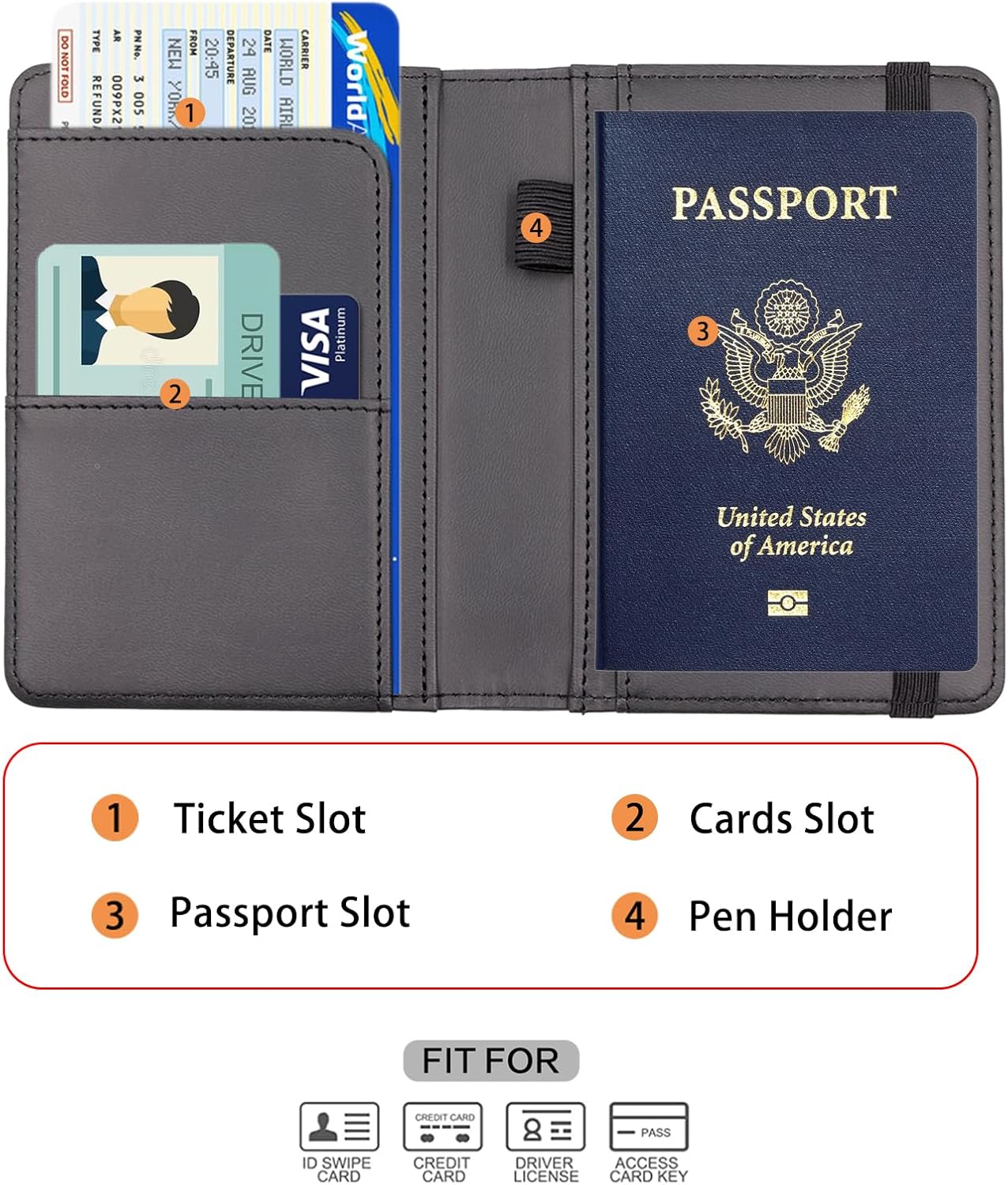 Melsbrinna Premium Leather Passport Holder Covers Case, Waterproof Rfid Blocking Travel Wallet Passport Holder with Pen Holder, Cute Passport Book for Women/Men