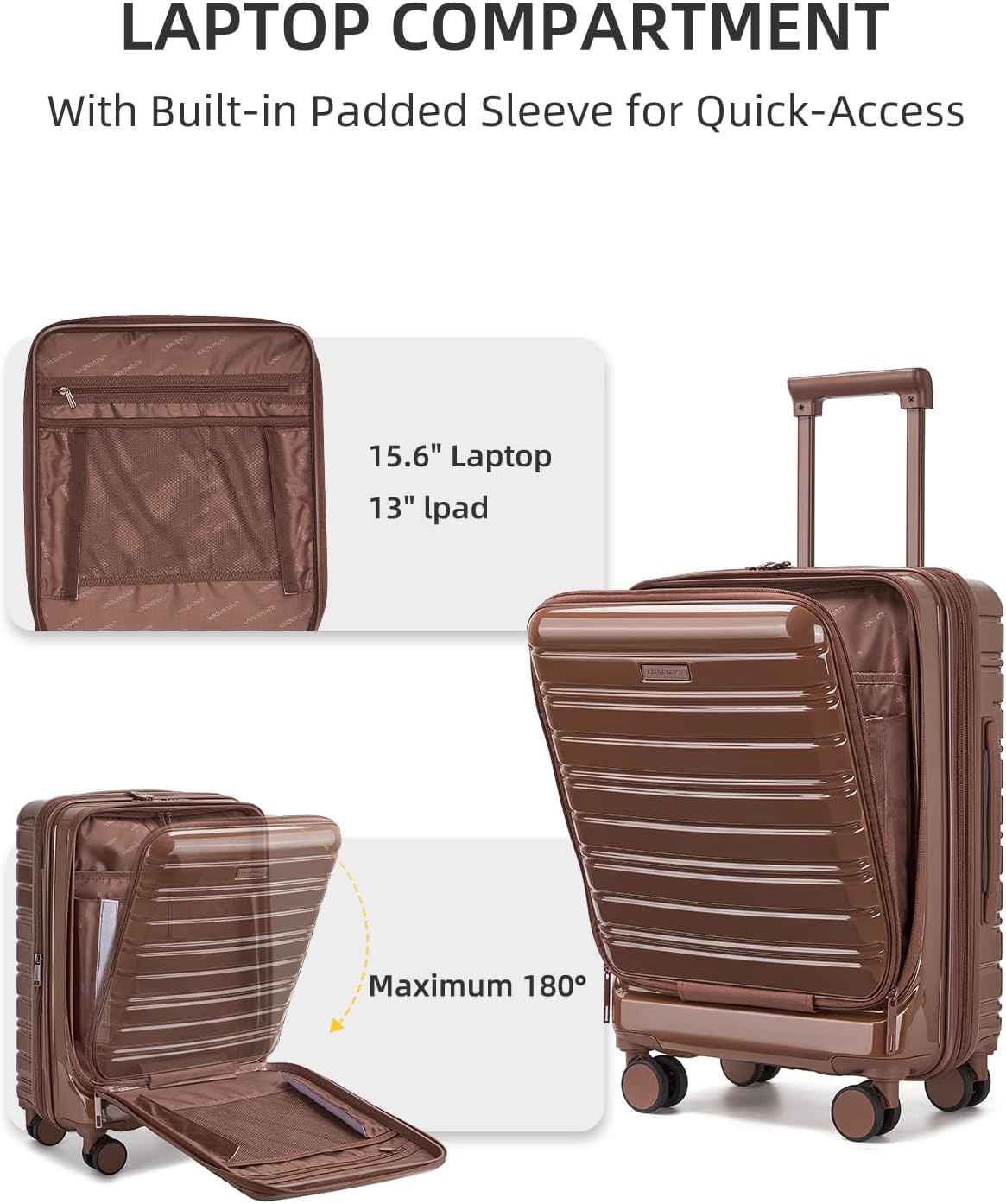 LARVENDER Carry On Luggage 22x14x9 Airline Approved, 20 Inch Expandable PC+ABS Hardside Carry On Luggage with Front Pocket Spinner Wheels TSA Lock for Women Men (Mocha)