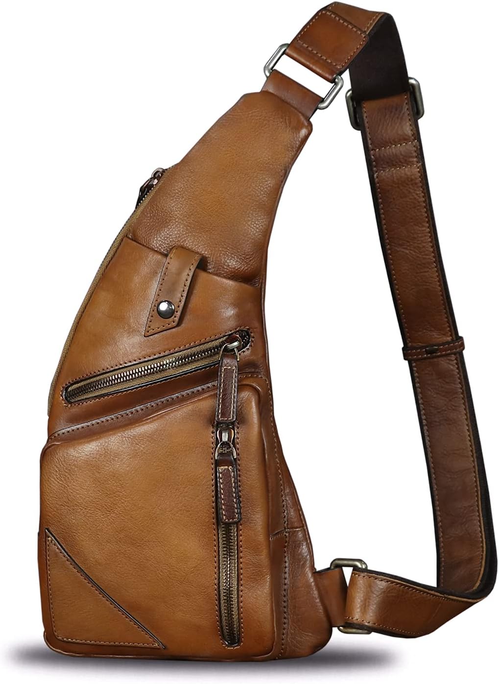 Genuine Leather Sling Bag for Men Vintage Handmade Crossbody Daypack Hiking Backpack Retro