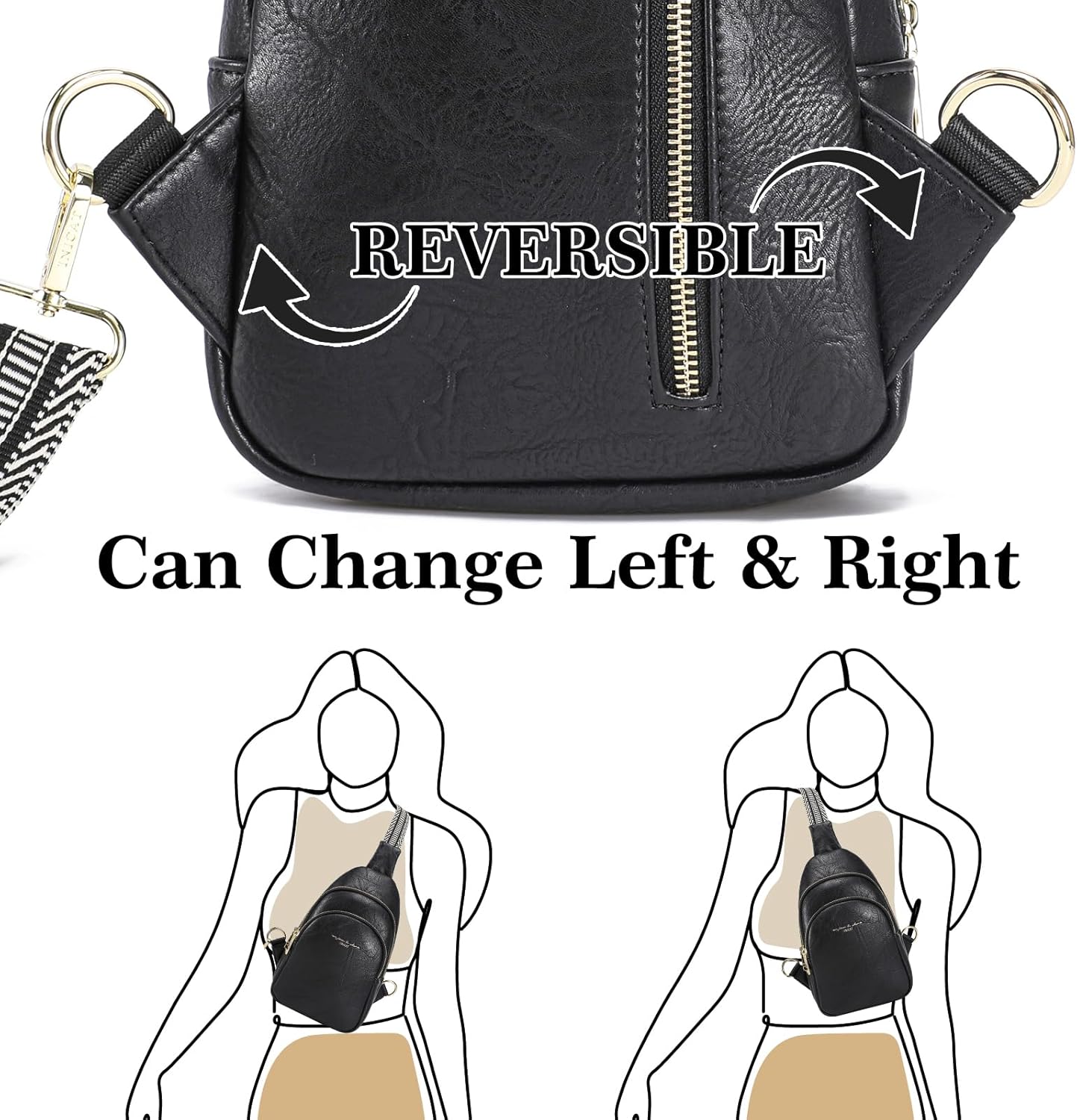 INICAT Crossbody Sling Bags Travel Cross Body Purses Faux Leather Fanny Packs Chest Bag for Women