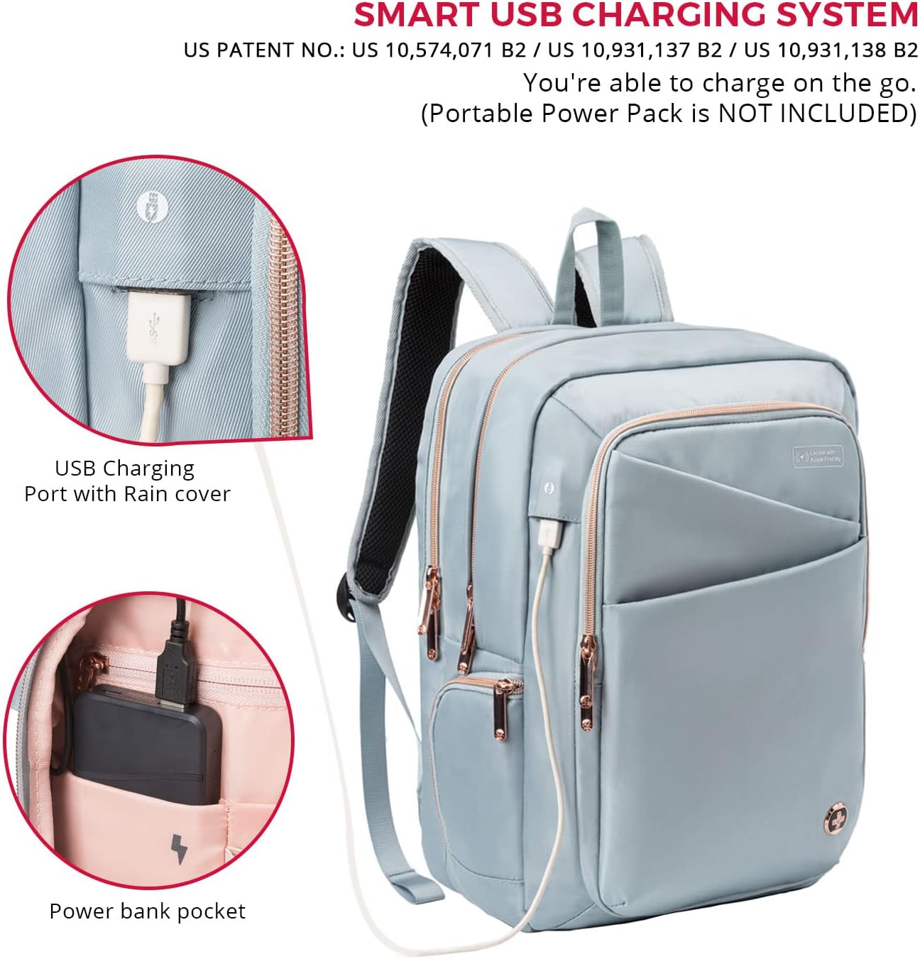 Swissdigital Design Women Laptop Backpack For Women With Apple Find My network,Travel Bookbags With USB Charging Port，Large Capacity Computer Backpacks For Work Business,Teal Blue | KATY ROSE