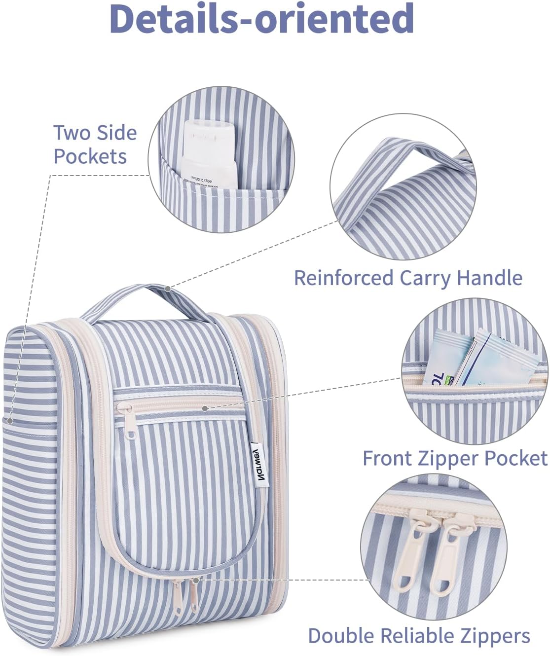 Narwey Small Striped Hanging Travel Toiletry Bag for Women, Travel Bag for Toiletries, Makeup Bag