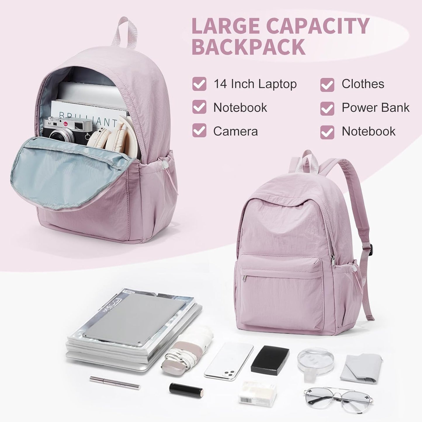 Simple School Backpack For Women Men Aesthetic Medium Backpack Lightweight Casual Daypack College Backpacks Cute Bookbag for Teens Girls Boys Basic Bagpack（Purple）