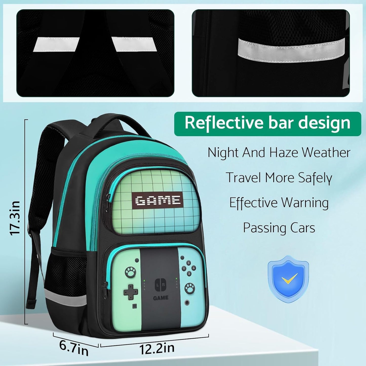 Kids Backpack For Boys，Gamer Boys Backpack For Children Teens Elementary Middle School, 17″ Students Bookbag
