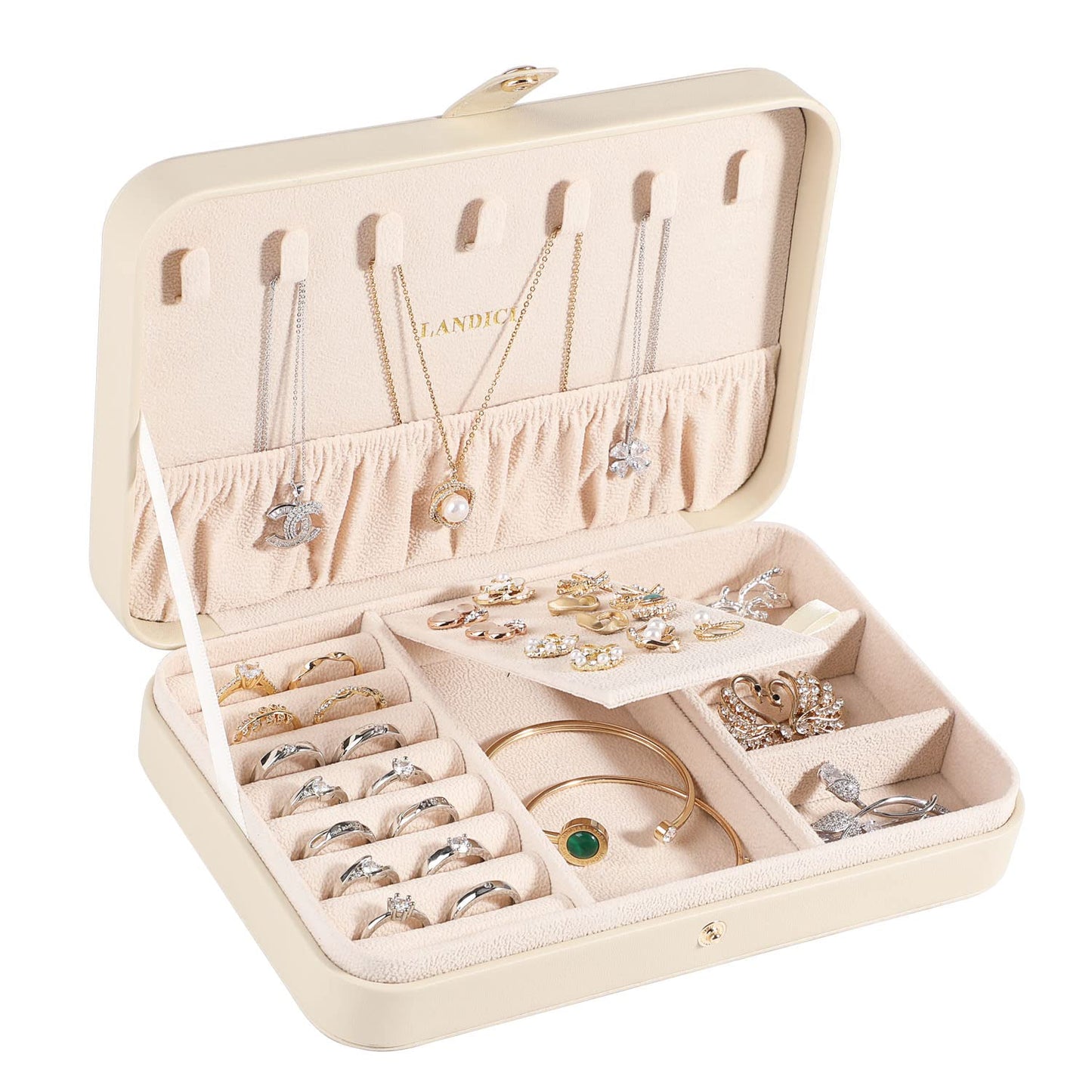 LANDICI Small Jewelry Box for Women Girls, PU Leather Travel Jewelry Case, Portable Jewelry