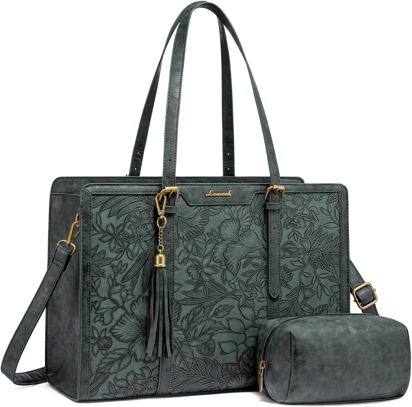 LOVEVOOK Laptop Bag for Women Vintage Leather Laptop Tote 15.6 inch Large Capacity Computer bag