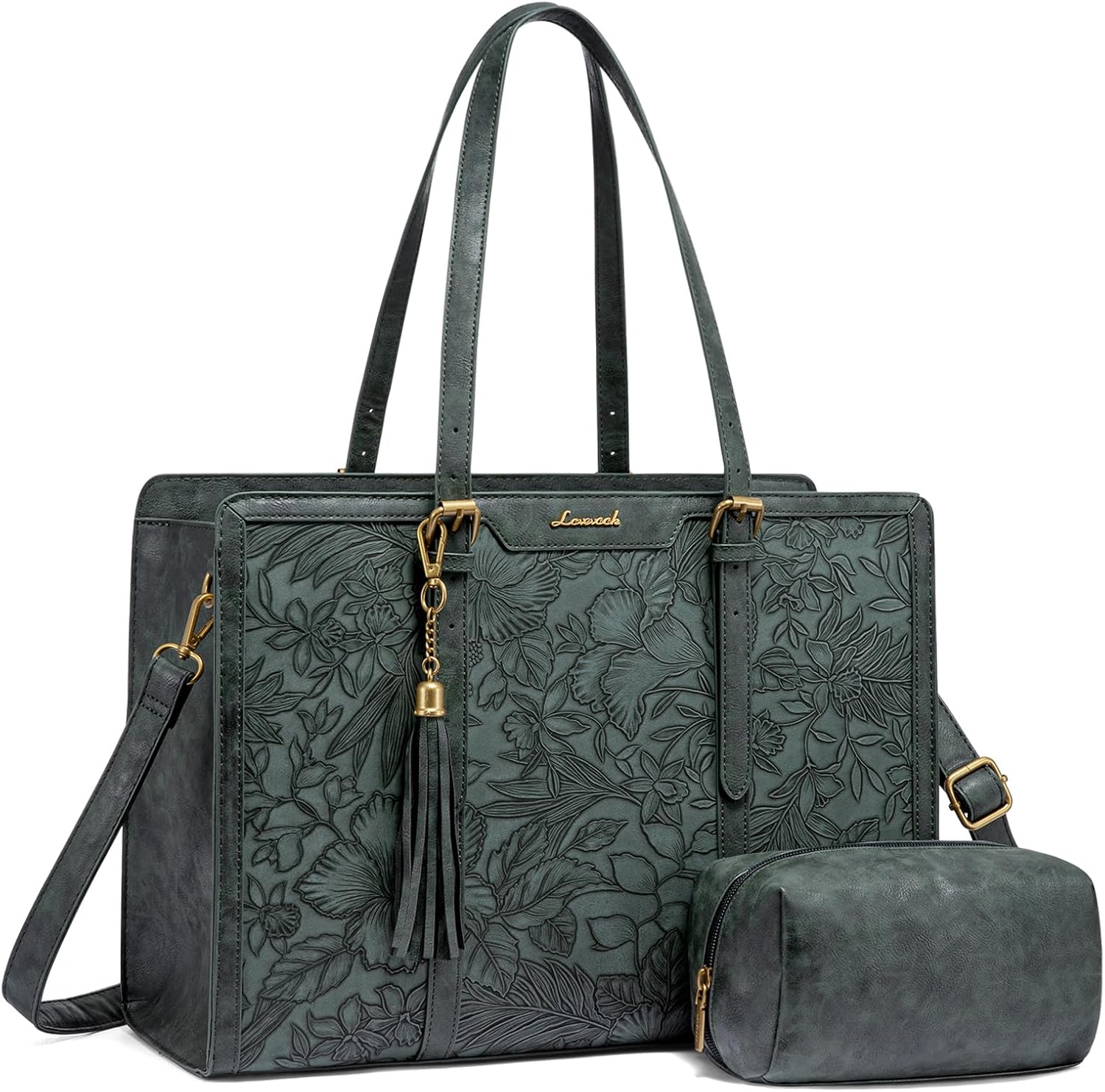 LOVEVOOK Laptop Bag for Women Vintage Leather Laptop Tote 15.6 inch Large Capacity Computer bag