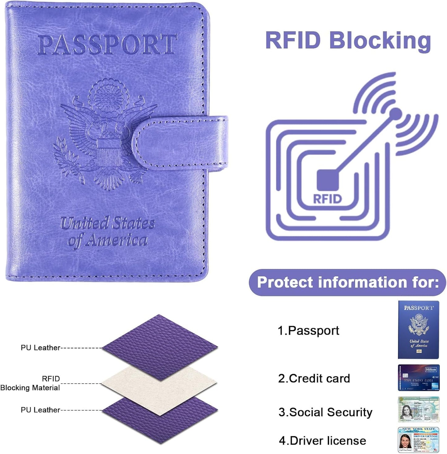 Sizobi Passport Holder for Travel, RFID Passport Cover Wallet for Women Men, Leather Passport Book Card Holder Case for International Travel Must Haves Accessories,Cruise Ship Essentials Gifts, Purple