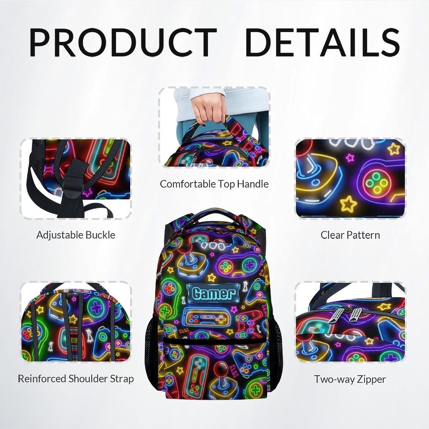 Kids Backpack Boys - Large Capacity School Bags with Lunch Bag Set - Cool Gamer Bookbag for Middle
