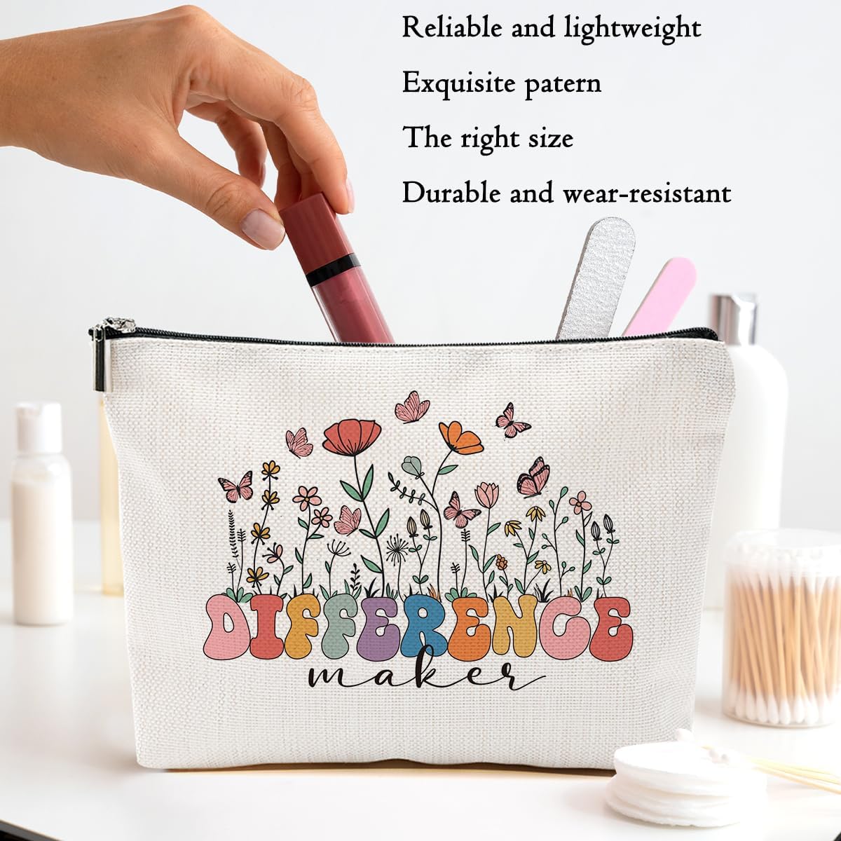 Christmas Thank You Gifts, Difference Maker Definition Makeup Bags for Women Cosmetic Bag Appreciation, Difference Maker Gifts for Her Moms Teacher Colleagues Girthday Gift, Makeup Pouch Zipper Bags